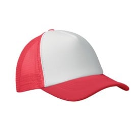 Trucker baseball cap - polyester - 5 panelen - gekleurde klep - druksluiting-Rood