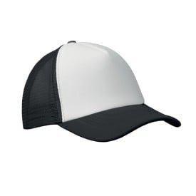 Trucker baseball cap - polyester - 5 panelen - gekleurde klep - druksluiting-Wit/zwart