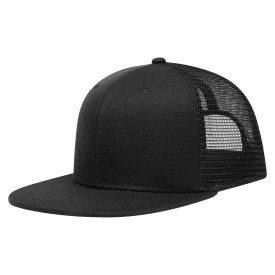 High profile trucker cap - polyester en acryl - 6 panelen - platte klep - druksluiting