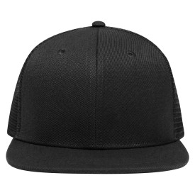 High profile trucker cap - polyester en acryl - 6 panelen - platte klep - druksluiting