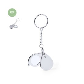 Kitins vergrootglas sleutelhanger - metaal - 8x vergroting - in zwart doosje