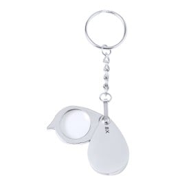 Kitins vergrootglas sleutelhanger - metaal - 8x vergroting - in zwart doosje