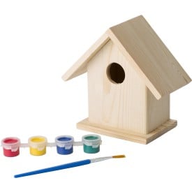 Vogelhuisje met verf set - hout - vier kleuren en kwast