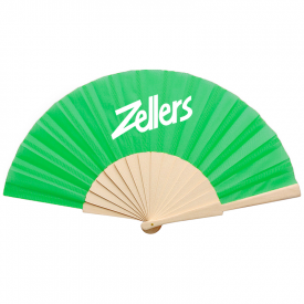 Folklore handwaaier - polyester - 42 x 23 cm - houten handvat
