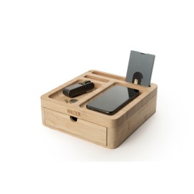 Walter big dock bureau organizer - 15W - bamboe - draadloze snellader