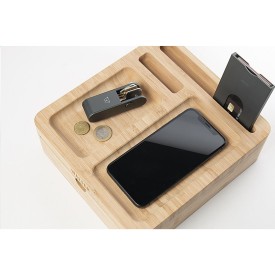 Walter big dock bureau organizer - 15W - bamboe - draadloze snellader