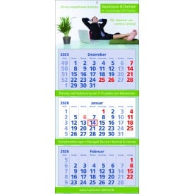Wandkalender Classic - 3 maandblokken - dagschuiver en ophangoog