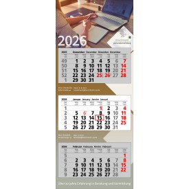 Wandkalender Premium - 3 maandblokken - 33x70 cm - dagschuiver en ophangoog