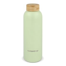 Waterdrop Roestvrijstalen Fles met Bamboe dop 600ml-Donker bruin / groen