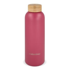 Waterdrop Roestvrijstalen Fles met Bamboe dop 600ml-Donker roze