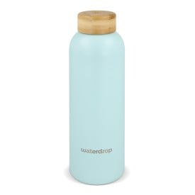 Waterdrop Roestvrijstalen Fles met Bamboe dop 600ml-Pastel blauw