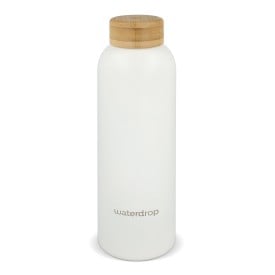 Waterdrop Roestvrijstalen Fles met Bamboe dop 600ml-Wit