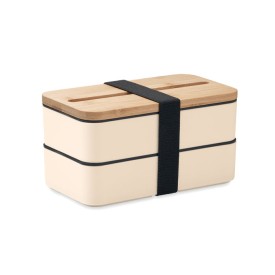 Wint lunch set 800ml - gerecycled PP - 2 compartimenten - bamboe deksel-Beige