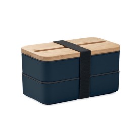 Wint lunch set 800ml - gerecycled PP - 2 compartimenten - bamboe deksel-Donker marineblauw