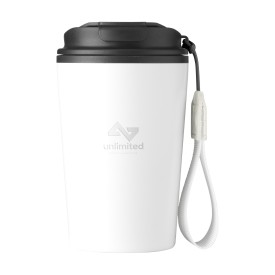 Wooosh RCS Varga koffiebeker 400ml - gerecylced RVS - dubbelwandig - lekvrij - met draaglus-Wit