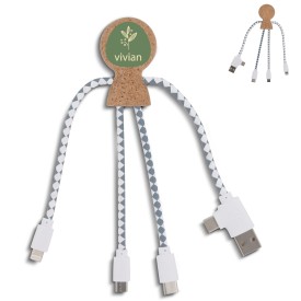 Xoopar Mr. Bio oplaadkabel - kurk - USB-A en C - 3 connectoren