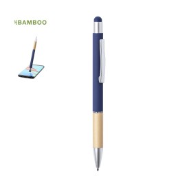 Zabox stylus balpen - aluminium - blauwe inkt - bamboe grip