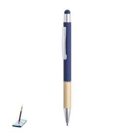 Zabox stylus balpen - aluminium - blauwe inkt - bamboe grip