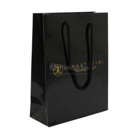 Luxe papieren tas 190 g/m² - A5+ - zwart/wit - glanslaminaat - katoenen koord