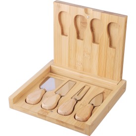 Zea kaasplank 20,3 x 19 cm - bamboe - met kaasmessen - 5-delig - in doos