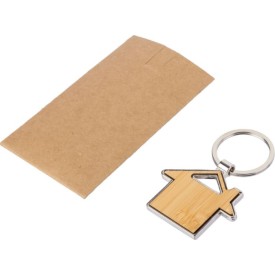 Huis sleutelhanger - zink en bamboe - 4.8 cm - gat aan bovenzijde
