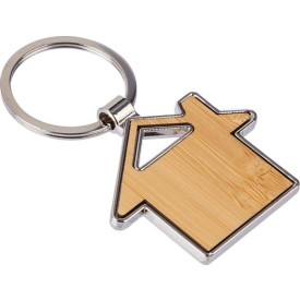 Huis sleutelhanger - zink en bamboe - 4.8 cm - gat aan bovenzijde