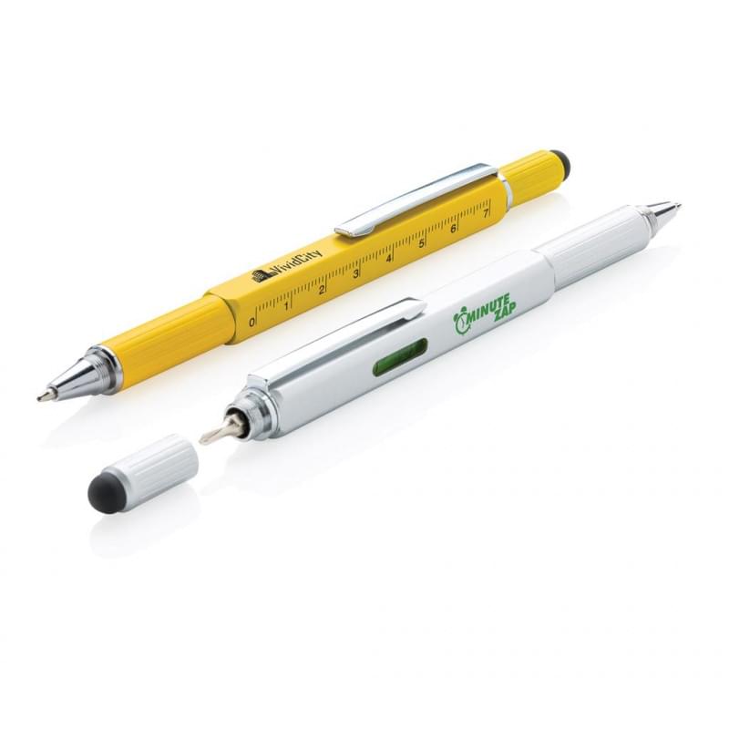 5 in 1 toolpen - metaal - blauwe inkt - 5 functies