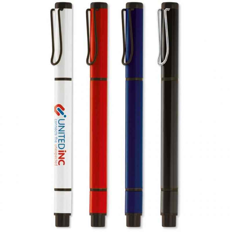 Balpen met marker - metaal - blauwe inkt - gele marker