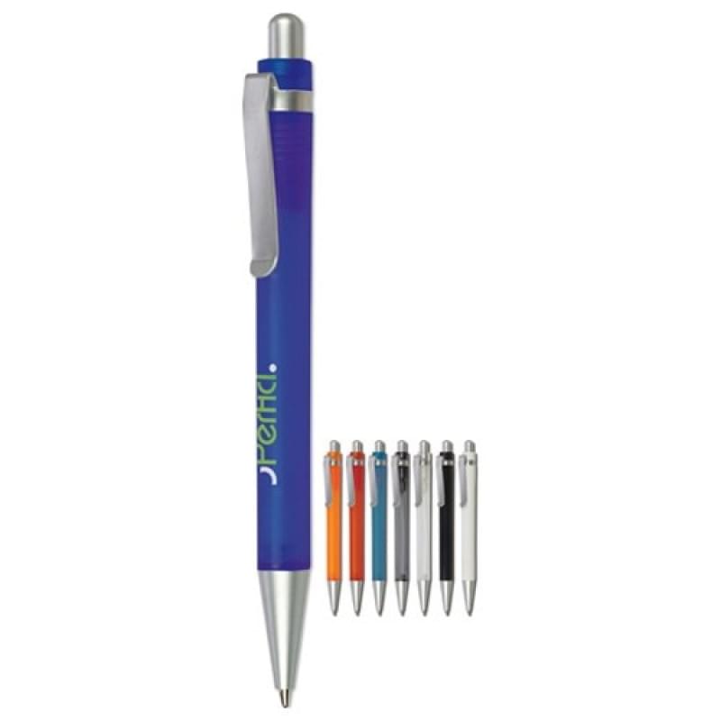Antartica balpen - kunststof - blauwe inkt - transparant - metalen clip
