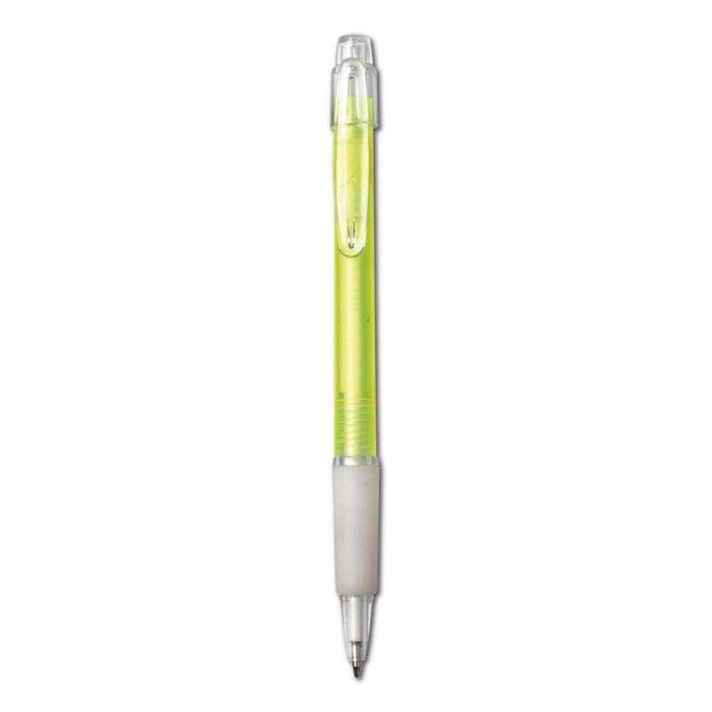 Zaria balpen - kunststof - blauwe inkt - rubberen grip - transparante clip - frosted