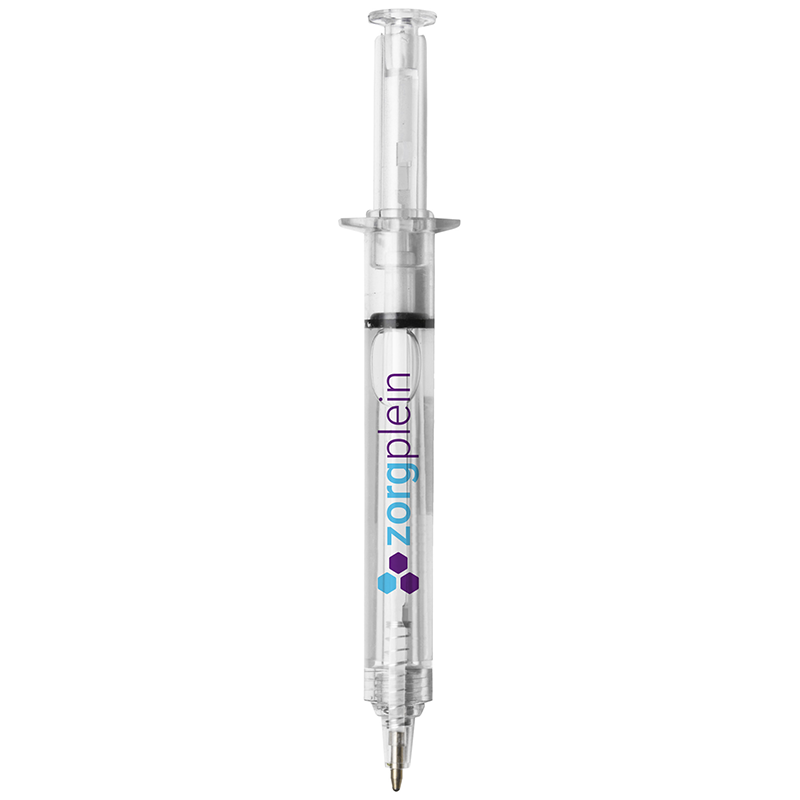 Injectiespuit balpen - kunststof - zwarte inkt - gekleurde vloeistof