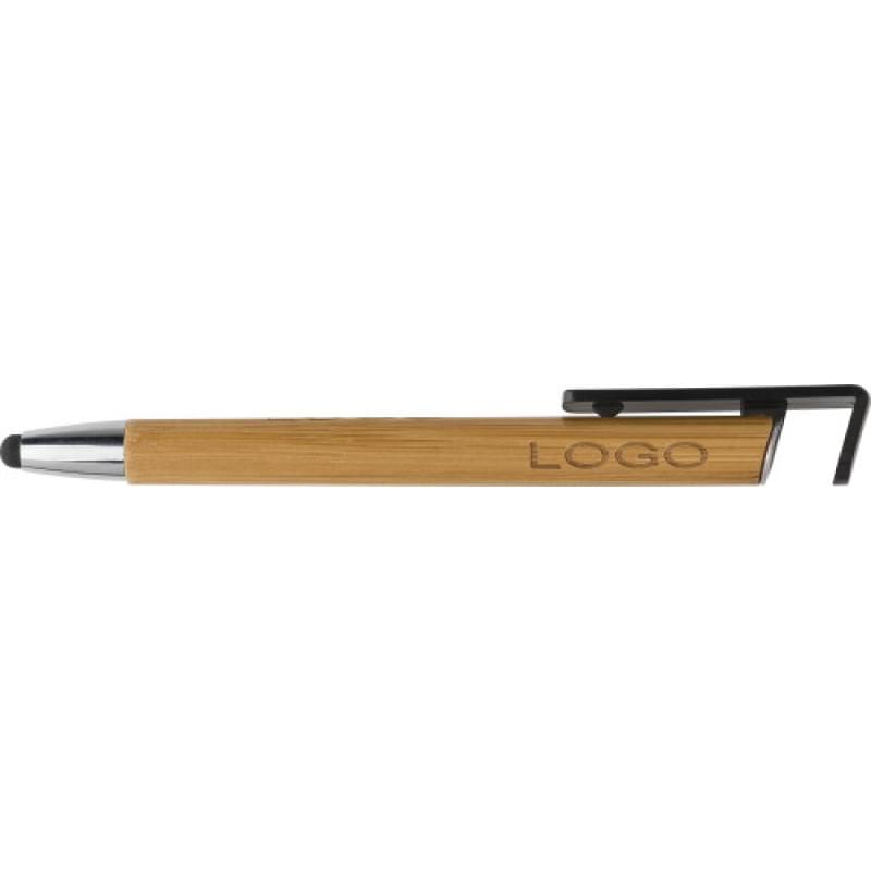 Colette stylus balpen - bamboe - blauwe inkt - telefoonhouder clip