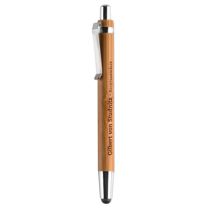 Byron stylus balpen - kunststof en bamboe - blauwe inkt - metalen clip