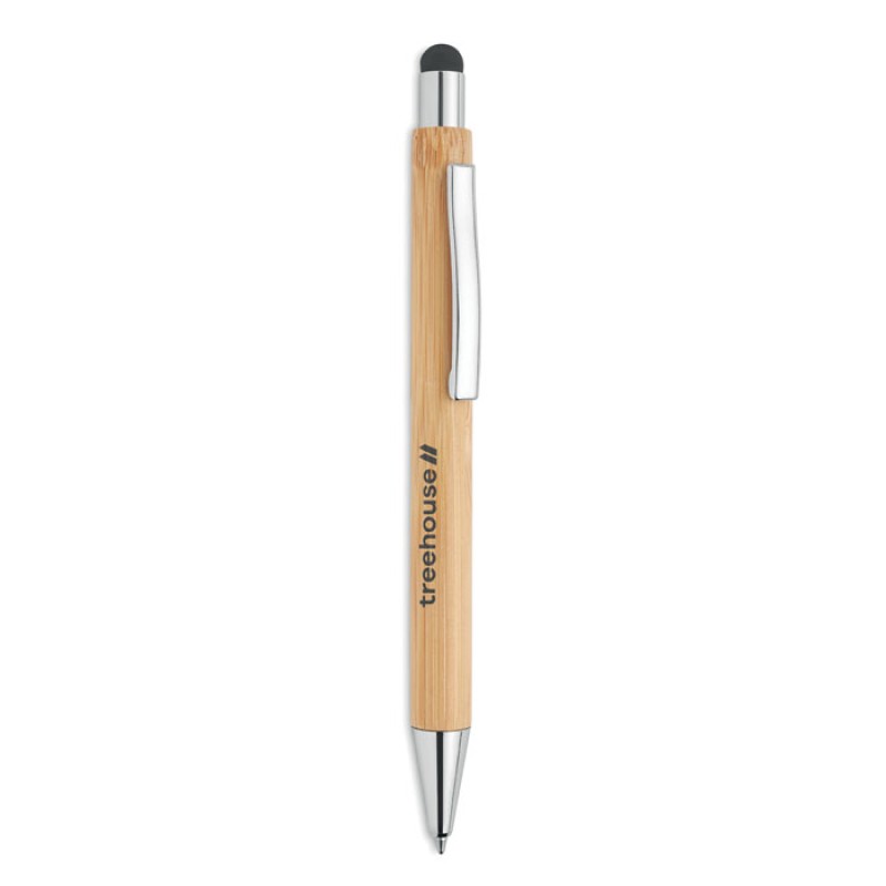 Bayba stylus balpen - bamboe - blauwe inkt - metalen top, clip en punt