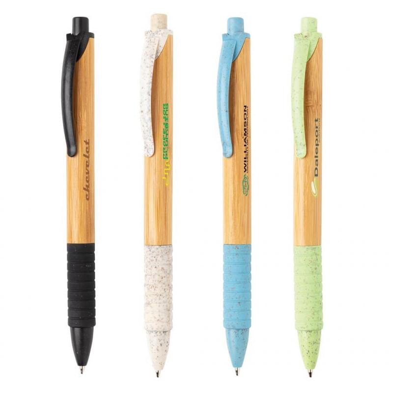 Balpen - bamboe en tarwestro - blauwe inkt