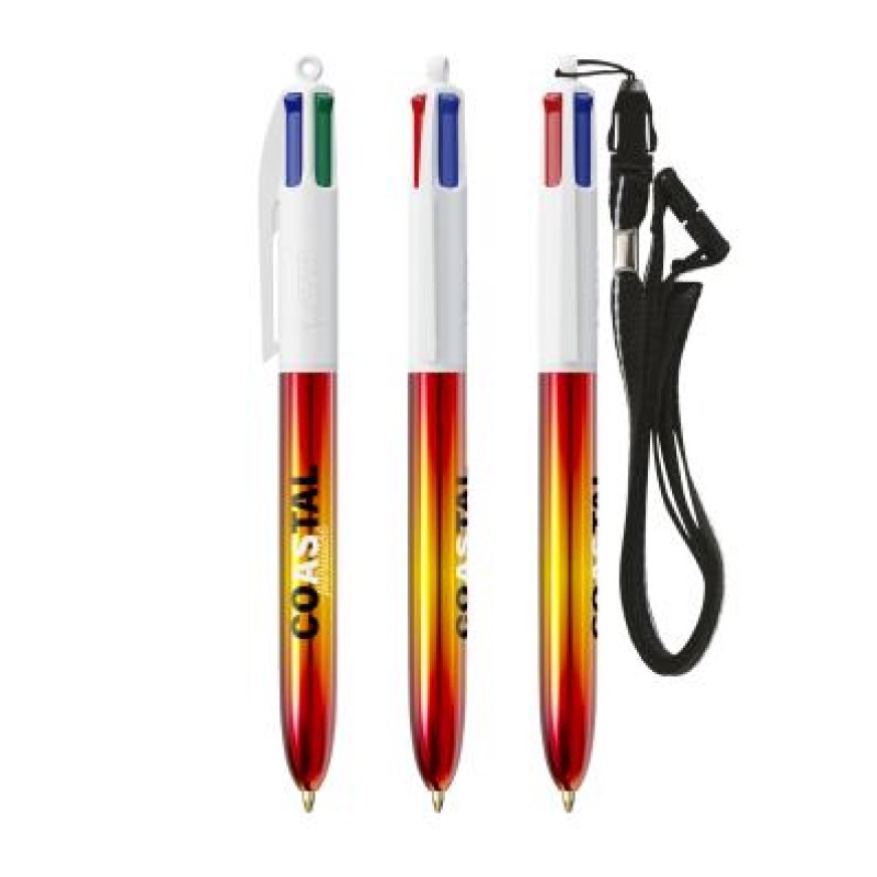 BIC® 4 Colours® balpen - kunststof - vlag design - met lanyard