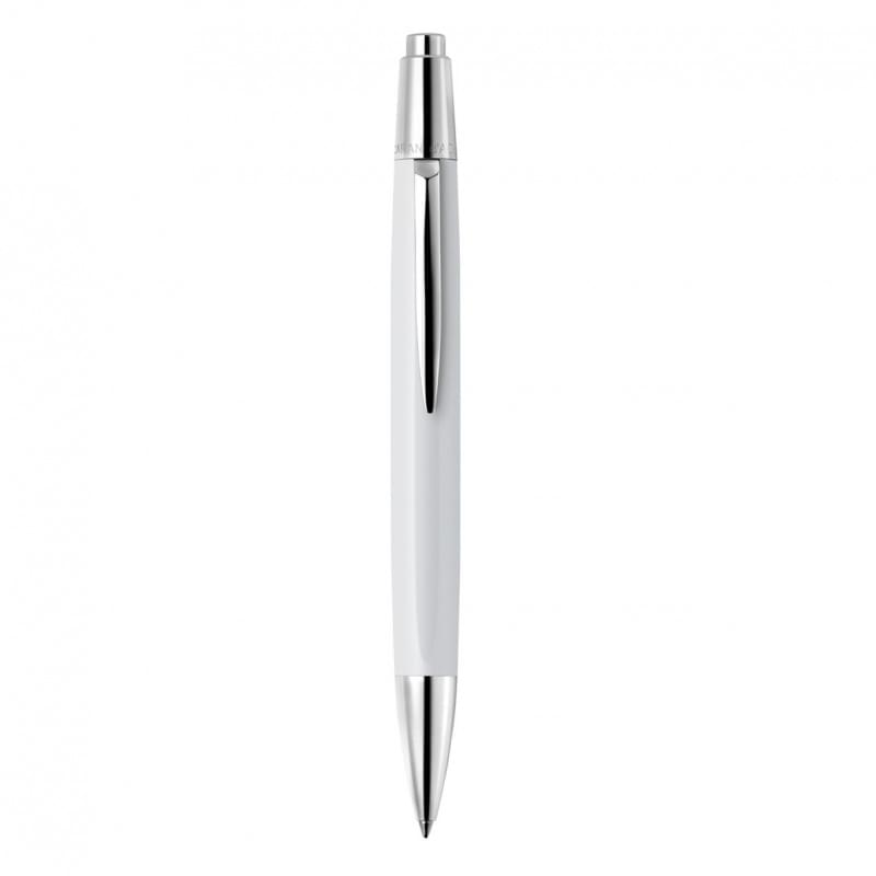 Caran d'Ache Alchemix balpen - metaal - blauwe inkt - flexibele clip - push knop - wit