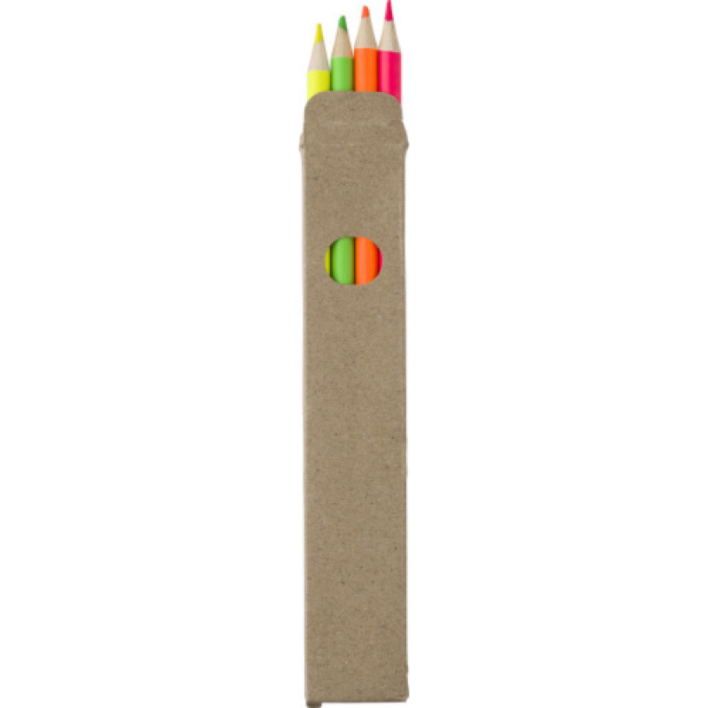 Markeerset - hout - 4 kleuren - 4 potloden - in papieren doos