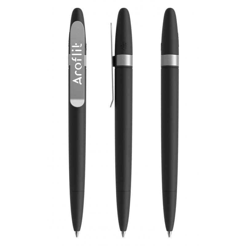 Prodir DS5TSR balpen - gerecycled kunststof - zwarte, blauwe inkt - metalen clip - soft touch