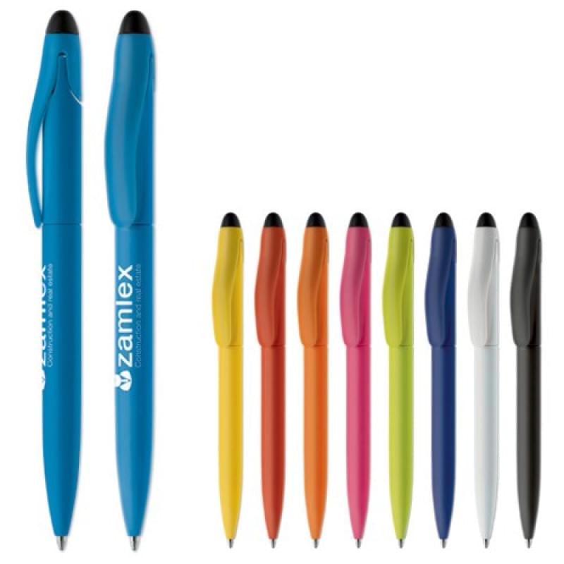 Touchy stylus balpen - kunststof - blauwe inkt - draaimechanisme