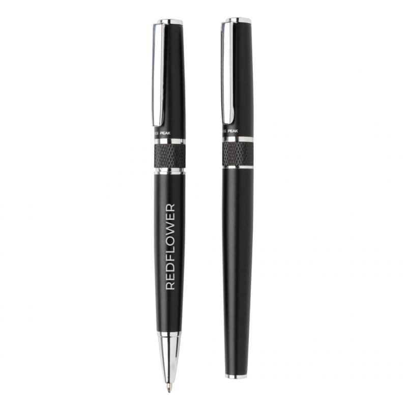 Swiss Peak pennenset - staal - blauwe inkt - balpen en rollerbalpen - geschenkverpakking