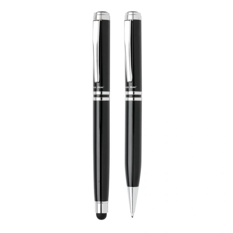 Swiss Peak Executive pennenset - metaal - blauwe inkt - balpen en stylus rollerbalpen - geschenkverpakking