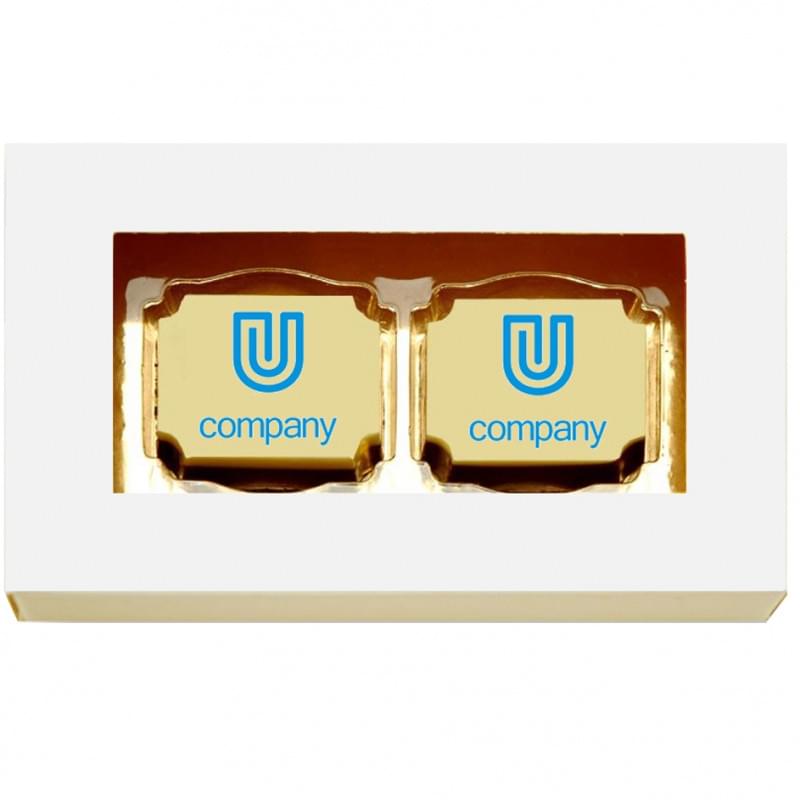 Logo chocolade bonbons - 2 stuks - wit, melk, puur met hazelnootpraline - in geschenkdoos