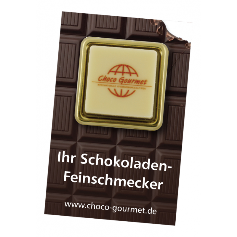 Visitekaartje met chocoladeblokje - melk/wit - eigen logo - 11 gram