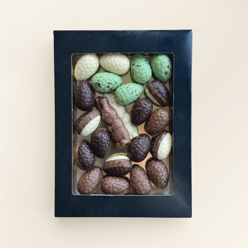Chocolade paasei - 95 gram - melk, puur en wit - verzenddoos - onbedrukt