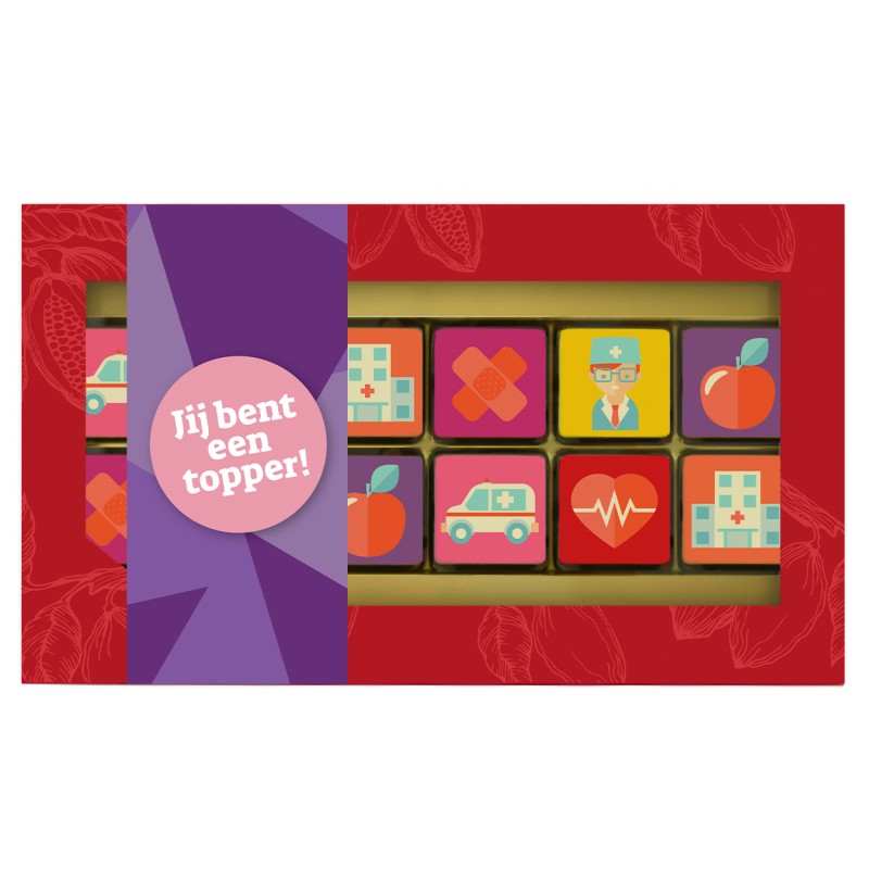 Chocolade giftbox - 12 blokjes - melk en wit - dag van de zorg - geschenkverpakking
