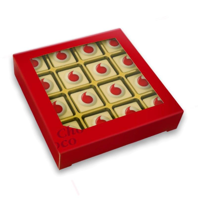 ChocoGiftbox - 16 bonbons - hazelnootpraliné vulling - in rode vensterdoos
