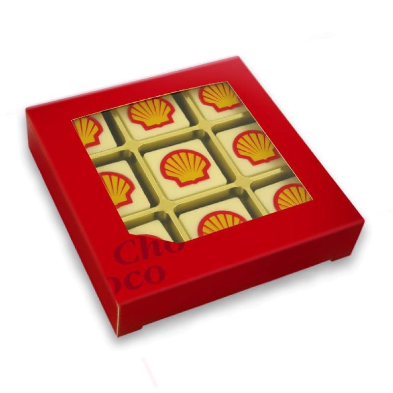 ChocoGiftbox - 9 bonbons - hazelnootpraliné vulling - in rode vensterdoos