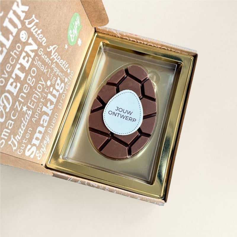 Chocolade paasei - 95 gram - melk en puur - verzenddoos