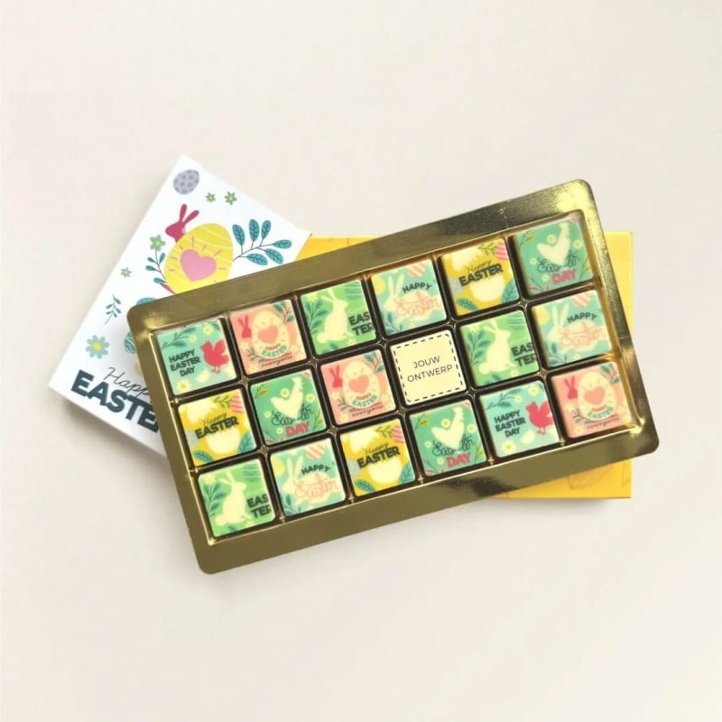 Chocoladeblokjes pasen - 198 gram - 18 stuks - melk en wit - geschenkdoos